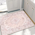 RELEANY Area Rugs 2'6''x4' Kitchen Rugs Entry Rug Small Rugs for Entryway Kitchen Bathroom Door Mat Indoor Entrance,Washable Non Slip, Pink Greypink Cute