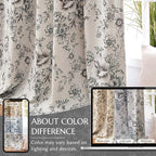 jinchan Blackout Floral Curtains for Living Room Bedroom Linen Blend Curtain Farmhouse Black Printed with Lined Back Tab Rod Pocket Drapes Window Treatments 2 Panels 102 Inch