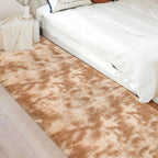 JiaoBaba Super Soft Fluffy Living Room Area Rugs 3x10 ft Tie-Dyed Beige Shaggy Furry Carpet Washable Non-Slip Floor Rug Bedroom Bedside Nursery Rug Fuzzy Girls Boy Reduce Noise Dorm Home Decor
