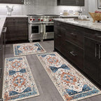 HEBE Boho Kitchen Rug Sets 3 Piece with Runner Non Slip Kitchen Rugs and Mats Washable Kitchen Mats for Floor Thick Kitchen Floor Mat Carpet Runner Rugs for Hallway Laundry Holiday Decor