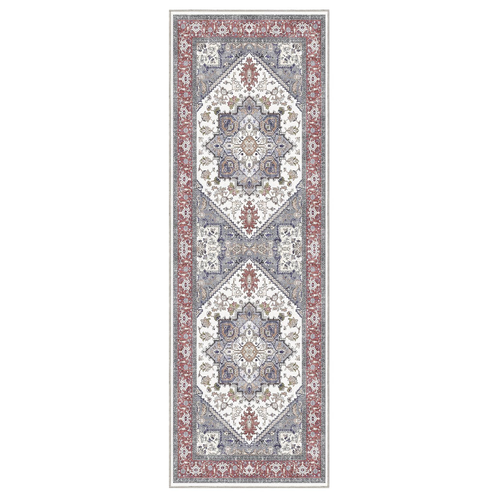 OPPODREAM Soft Area Rugs 2x6, Persian-Inspired Washable Rug, Red & Grey