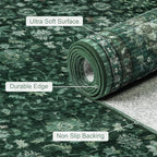 2x3 Area Rugs Living Room Rug: Washable Vintage Distressed Floral Rug No Slip Stain Resistant Soft Carpet Indoor Large Carpets for Bedroom Dining Room Farmhouse Nursery Hallway Home Office Deep Green