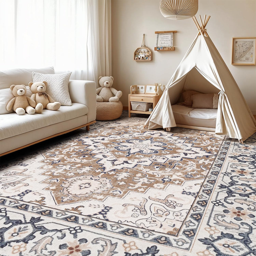 Lofus 8x10 Area Rugs for Living Room Bedroom, Soft Boho Carpet Floral Brown