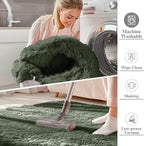 OLANLY 8x10 Machine Washable Large Area Rugs for Living Room, Bedroom, Soft Fluffy Shaggy Bedside Rug, Indoor Floor Carpet for Kids Girls and Boys, Dorms, Nursery, Home Decor Aesthetic, Olive Green