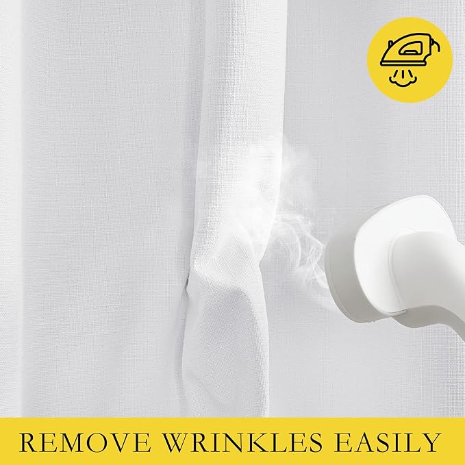 NICETOWN 100% Absolutely Blackout Linen Curtains with Thermal Insulated White Liner, White, 34 inches Wide, 70 inches Length Energy Saving Curtains for Living Room 2 Panels Set, Vertical Blinds