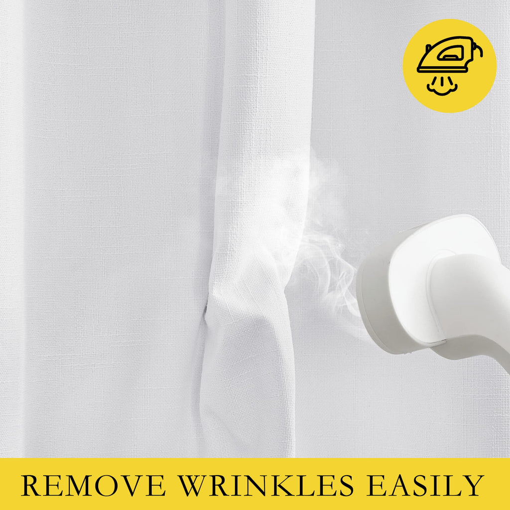 NICETOWN 100% Absolutely Blackout Linen Curtains with Thermal Insulated White Liner, White, 52 inches Wide, 45 inches Length Energy Saving Curtains for Cafe 2 Panels Set, Vertical Blinds