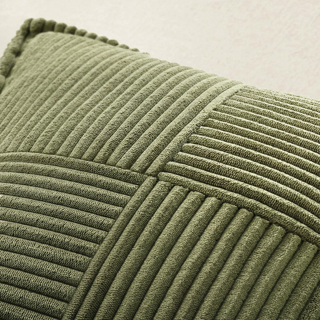 MIULEE Olive Green Corduroy Lumbar Pillow Covers 12x20 Inch 12x20 Inch with Splicing Set of 2 Soft Boho Pillow Covers Broadside Decorative Textured Summer Pillowcases for Couch Bed Livingroom