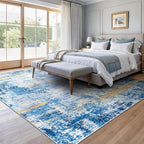 Rugflix 8x10 Area Rugs for Living Room, Washable Large Rug Stain-Resistant Low Pile, Modern Carpet for Dining Room Home Office Kid Room Nursery Bedroom, Blue Gold