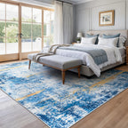 Rugflix 8x10 Area Rugs for Living Room, Washable Sky Blue Gold Large Rug