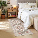 Yamaziot Washable Runner Rug, 2x6 Non-Slip Boho Vintage Hallway Rug Runner with Rubber Backing, Low Pile Faux Wool Distressed Carpet Runner for Bedroom, Kitchen, Laundry, Entrance, Ginger Grey
