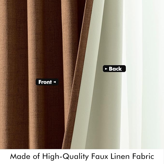 MIULEE 100% Blackout Linen Curtains for Bedroom, Brown Solid Luxury Decor Thermal Insulation Room Darkening Drapes for Living Room Nursery Back Tab Rod Pocket 42 x 72 Inches, 2 Panels