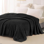 Whale Flotilla King Size Fuzzy Fleece Blanket for Bed, 90x104 Inch Fluffy Warm Soft Jacquard Blankets for All Season, Lightweight and Cozy, Black