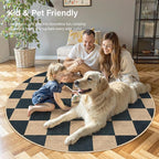 Lahome Colette Checkered Round Rugs 6ft, Outdoor Patio Easy Jute Rug Indoor Outdoor Circle Carpet, Farmhouse Nature Non Shedding Non Slip Washable Black Carpet for Living Room Entry Deck