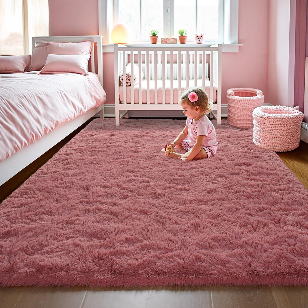 LOCHAS Area Rugs Fluffy Living Room Carpets for Kids Bedroom 3x5, Blush
