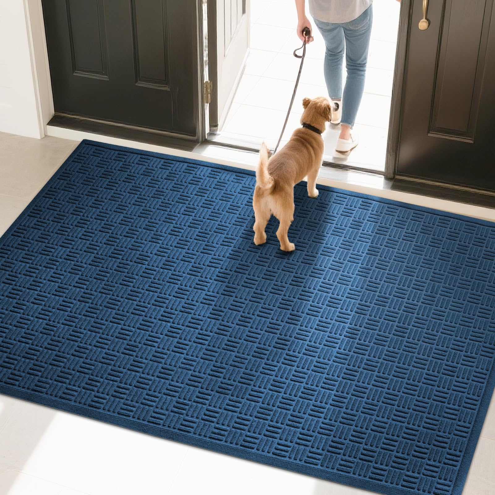 Mibao Front Door Mat Outdoor Entrance, 61.5" x 36" Heavy Duty Welcome Mat, Waterproof Dirt Trapper Doormat, Super Absorbent Indoor Entryway Mat for Patio & Porch - Blue