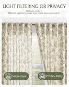 jinchan Lined Linen Floral Curtains for Living Room, 84 Inch Length Printed Flower Farmhouse Patterned French Country Back Tab Green Window Drapes Set Privacy Bedroom Curtains, 2 Panels