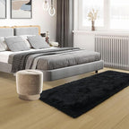 Tepook Soft Runner Rugs for Bedroom 2x6 ft with Rubber Backing, Black Fluffy Rugs for Living Room, Shag Bedside Rug Fuzzy Plush Carpet for Room, Area Rug for Dorm Nursery Hallway Indoor Home Decor