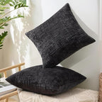 decorUhome Black Chenille Euro Sham Throw Pillow Covers 24x24 Set of 2 Textured Soft Cozy Slubby Couch Pillow Covers Modern Farmhouse Boho Decorative Pillow Cases for Bed Sofa Living Room