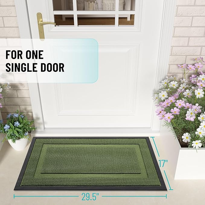 OLANLY Front Door Mat Indoor Outdoor Entrance, Waterproof All-Season, All-Weather Doormat, Sturdy Natural Rubber, Low Profile, Easy Clean Patio Porch Entryway Mat, 33x21, Classic Green