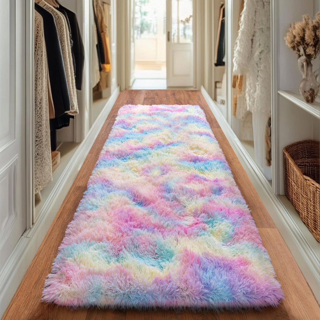 Quntue Rainbow Runner Rugs for Bedroom, 2x6 Rug Runners for Cute Girls Room, Bedside Indoor Floor Fluffy Shag Carpet, Plush Soft Rug for Nursery Dorm Kids Home Decor