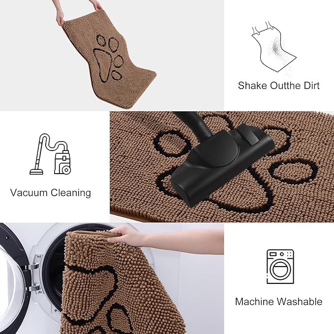 Smiry Dog Door Mat for Muddy Paws, Absorbent Dirt Trapper Non Slip Quick Dry Washable Chenille Mat for Mud Dogs, Entry Rug for Indoor and Outdoor (40x32 Inches, Coffee and Black)