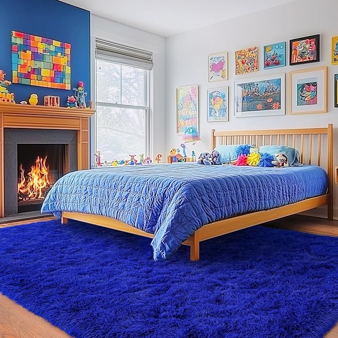 Rugs for Living Room 9x12, Soft Shaggy Modern Shag Area Rug for Bedroom, Upgrade Non-Slip Plush Fluffy Carpet for Kids Boys Girls Room Home Decor Aesthetic, Royal Blue