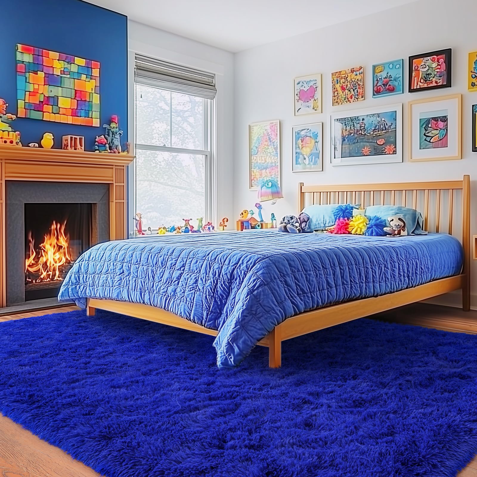 Quntue Rugs for Living Room 6x9, Soft Shaggy Modern Shag Area Rug for Bedroom, Upgrade Non-Slip Plush Fluffy Carpet for Kids Boys Girls Room Home Decor Aesthetic, Royal Blue