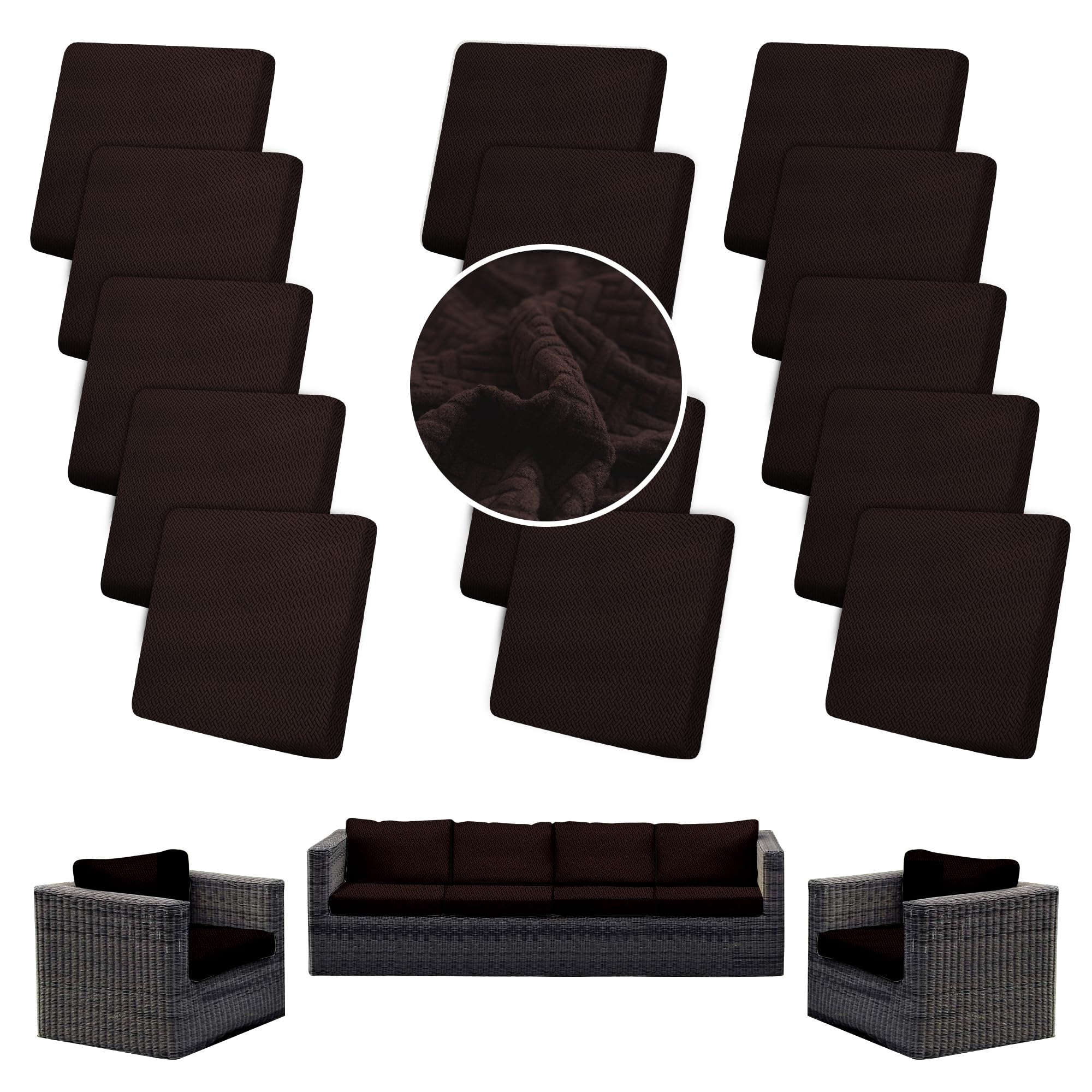SUKAIKEQA 14PCS Patio Cushion Covers,Patio Furniture Couch Seat Slipcovers