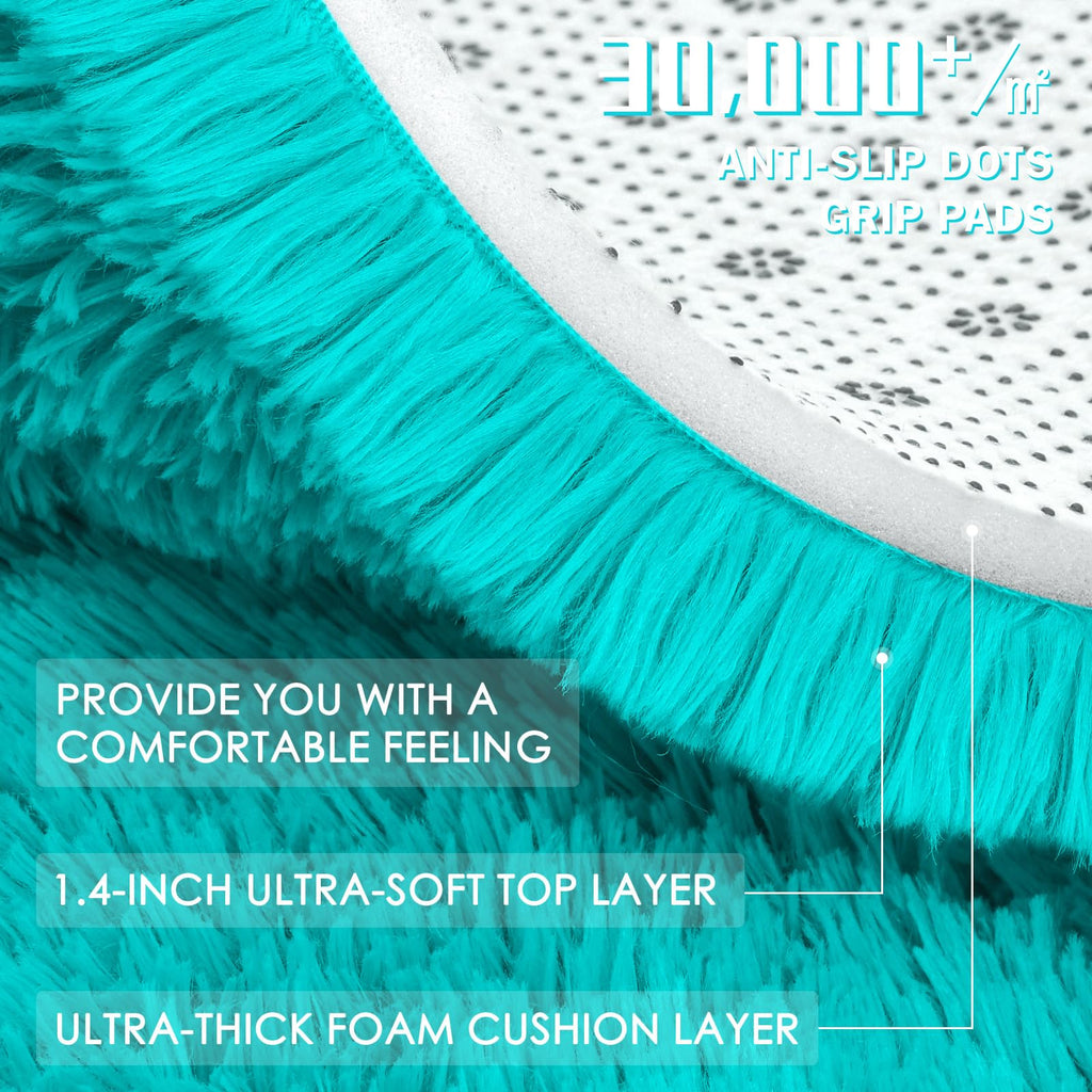 OLANLY 2x4 Machine Washable Runner Rugs for Hallway, Soft Fluffy Shaggy Bedside Rugs for Bedroom, Living Room, Indoor Floor Carpet for Kids Girls Boys, Nursery Rooms, Home Decor Aesthetic, Teal Blue