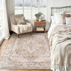 Lofus 6x9 Area Rugs for Living Room, Washable Area Rug, Rugs for Bedroom, Kitchen, Vintage Boho Carpet, Soft Non-Slip, Low Pile Large Area Rug for Office Dining Room, Vintage Beige Brown