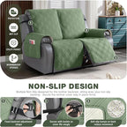 TAOCOCO 100% Waterproof Loveseat Recliner Covers 2 Seater, Split Loveseat Covers for Reclining loveseat, Non Slip Reclining Couch Cover with Double Straps for Kids, Pets(2 Seater, Bean Green)