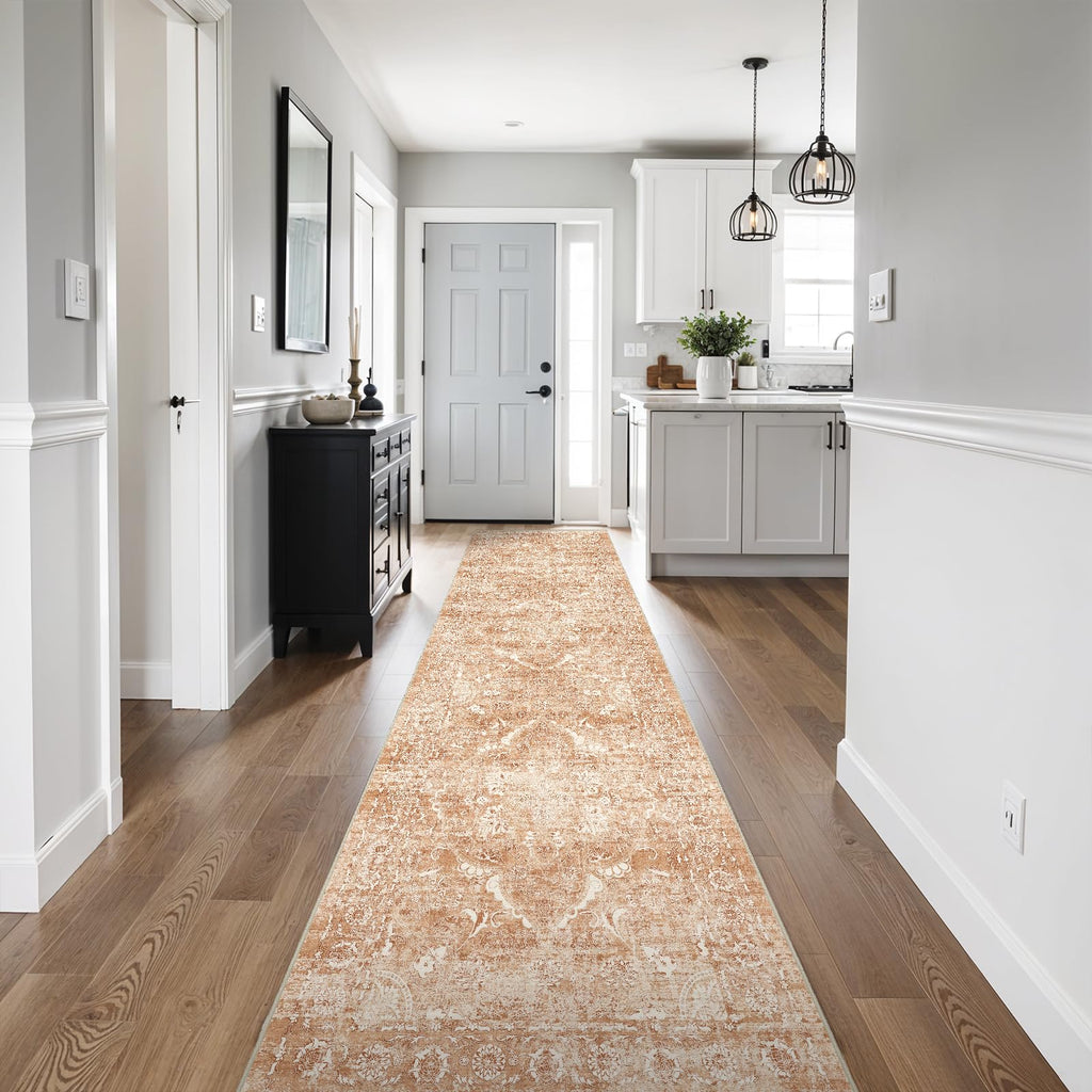2'6"x14 Washable Long Runner Rug: Vintage Non Slip Hallway Rug Brick