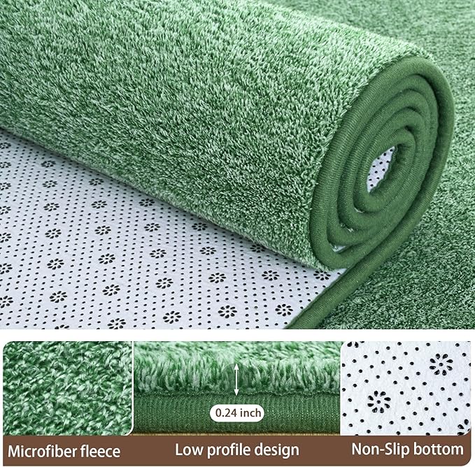 AROGAN Washable 4×6 Bedroom Rug, Modern Area Rugs with Soft Memory Foam for Living Room, Minimalist Non-Slip Indoor Floor Carpet for Dining Room Office Kids Playroom Decor, Green