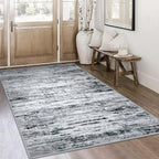Lansny Modern Abstract 4x6 Living Room Washable Rug Non-Slip Soft Bedroom Area Rug Black Grey White Thin Print Faux Wool Floor Carpet Throw Rugs for Nursery Playroom Dining Room Indoor Home Decor