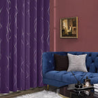 Deconovo Short Purple Curtains, Blackout Drapes with Wave Line Silver Print, 38 x 45 Inches Long, Thermal Insulated Panel, Grommet Top, Machine Washable, Set of 2 Panels for Kitchen Nursery Bedroom