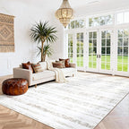 Moroccan Washable Rugs 8x10 Area Rugs for Living Room,Bedroom,Dining Room- Large Ultra Soft Faux Wool Retro Carpet,Non Slip&Non-Shedding Low Pile Vintage Print Rug-(Light Brown-White)