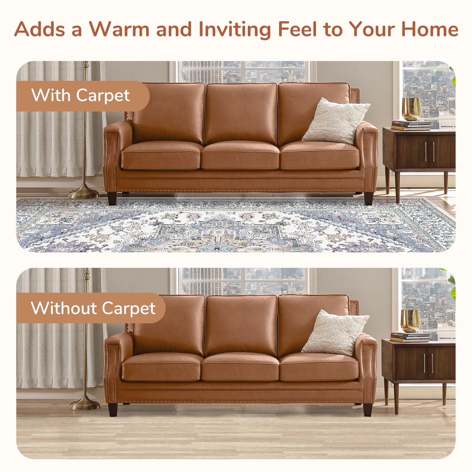 OPPODREAM Soft Area Rugs 6', Persian-Inspired Washable Rug, Purple & Cream