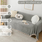 HANDONTIME Couch Slipcovers for Sofas Dark Grey Couch Cover Sofa Cover for Dogs Boho Pet Couch Protector with Tassel Chenille Herringbone Couch Cover for 2 3 Seat Washable Pet Friendly, 71" X134"