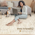 Living Room Rugs 8x10: Washable Moroccan Geometric Boho Rug Farmhouse Non Slip Stain Resistant Large Rug Low Pile Soft Carpet for Bedroom Dining Room Children Room (Beige,8'x10')