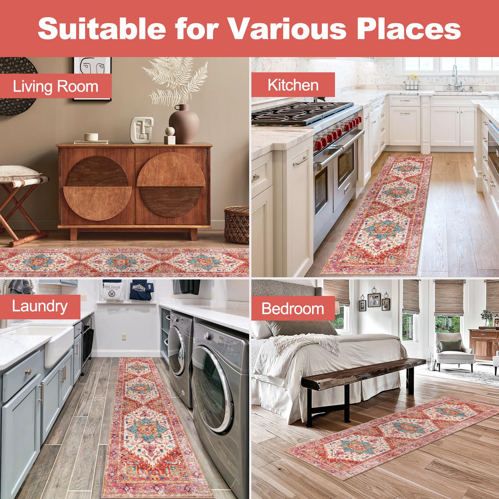 Yamaziot Washable Runner Rug, 2x8 Non-Slip Boho Vintage Hallway Kitchen Rug