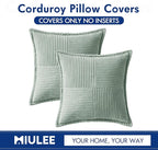 MIULEE Spring Decorative Throw Pillow Covers for Couch Bed Livingroom 16x16 Inch Set of 2 Greyish Green Boho Accent Throw Pllows Broadside Striped Patchwork Soft Corduroy Summer Pillowcases