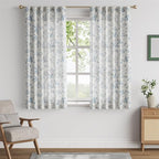 jinchan Linen Floral Curtains for Living Room 63 Inch Length Blue Printed Flower French Country Curtain Farmhouse Cottage Core Toile Curtains Back Tab Light Filtering Window Drapes Set 2 Panels