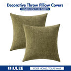 MIULEE Soft Chenille Throw Pillow Covers Olive Green 18x18 Inch Pack of 2