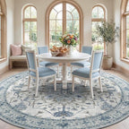 Area Rugs 8ft Washable Non-Slip, Floral Vintage Distress Print Pattern Medallion Carpet for Living Room Bedroom Dining Room, Light Blue Navy Beige Gray White