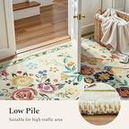 Rugflix 5x7 Washable Area Rug for Living Room, Soft Non Slip Low Pile Carpet, Floral Vintage Stain Resistant Rugs for Bedroom, Dining Room, Home Office, Beige Yellow