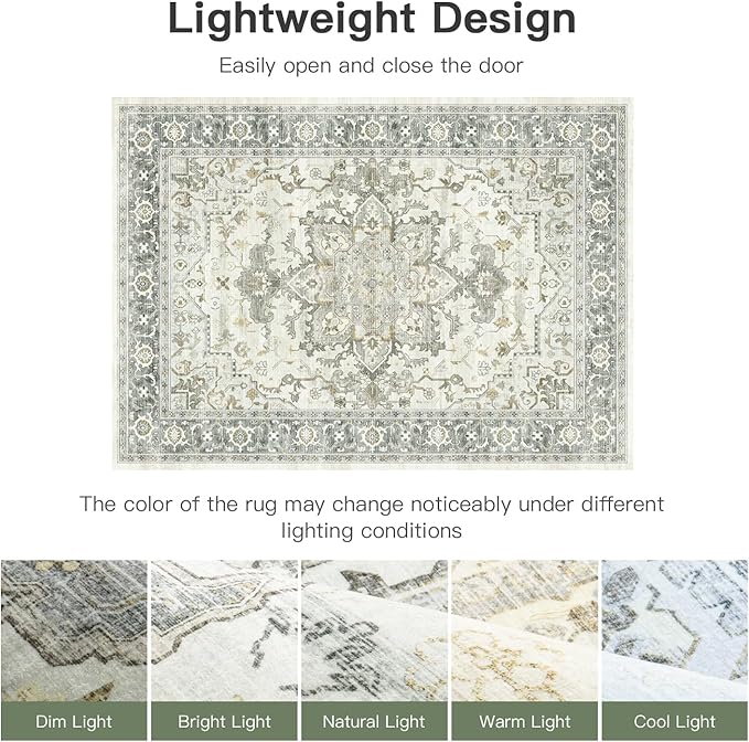 Lofus 2x3 Washable Rug for Entryway Bathroom, Non Slip Kitchen Mats for Floor, Vintage Soft Door Mat Indoor Entrance, Small Area Rugs, Farmhouse Carpet for Entry Living Room Bedroom, Taupe Grey