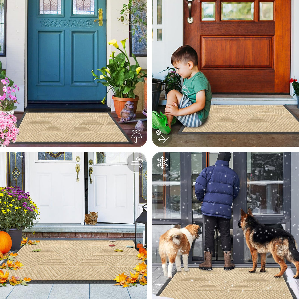 Smiry Front Door Mat Outside Entrance, Low Profile Rubber Doormat, 71x23