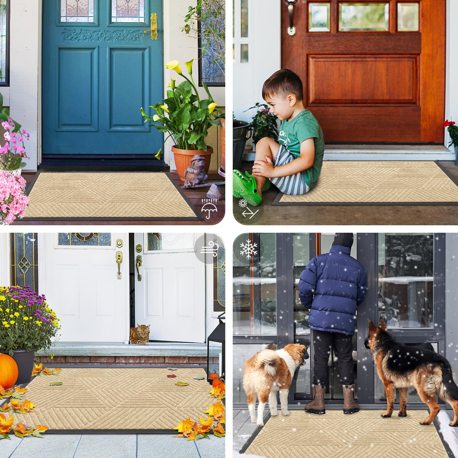 Smiry Front Door Mat Outside Entrance, Low Profile Rubber Doormat, 71x23