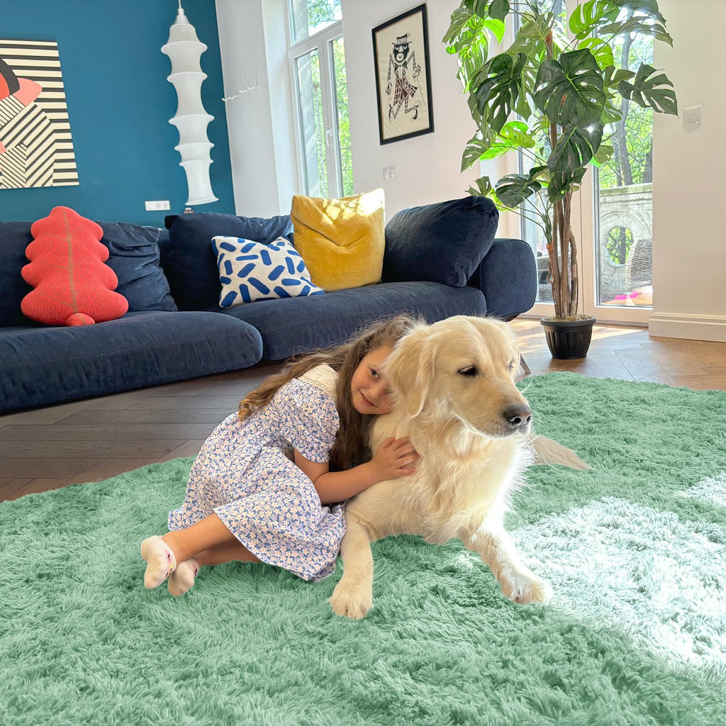 OLANLY 2x4 Machine Washable Runner Rugs for Hallway, Soft Fluffy Shaggy Bedside Rugs for Bedroom, Living Room, Indoor Floor Carpet for Kids Girls Boys, Nursery Rooms, Home Decor Aesthetic, Mint Green