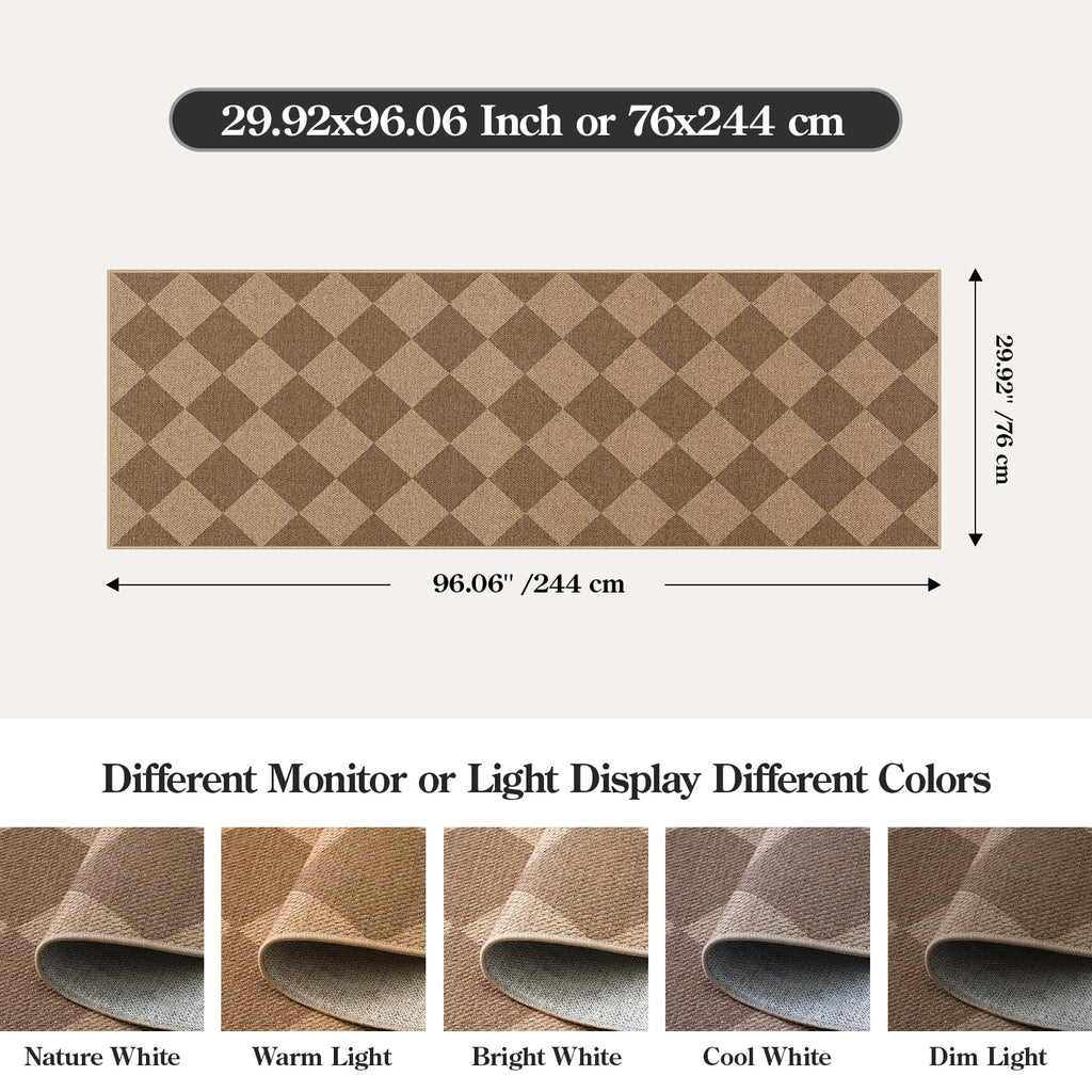 Lahome Checkered Easy Runner Rug, 2x8 Carpet Runners for Hallway 8ft Non Slip Washable Rug for Entryway Indoor, Checkerboard Nature Indoor Outdoor Carpet for Entry Laundry.